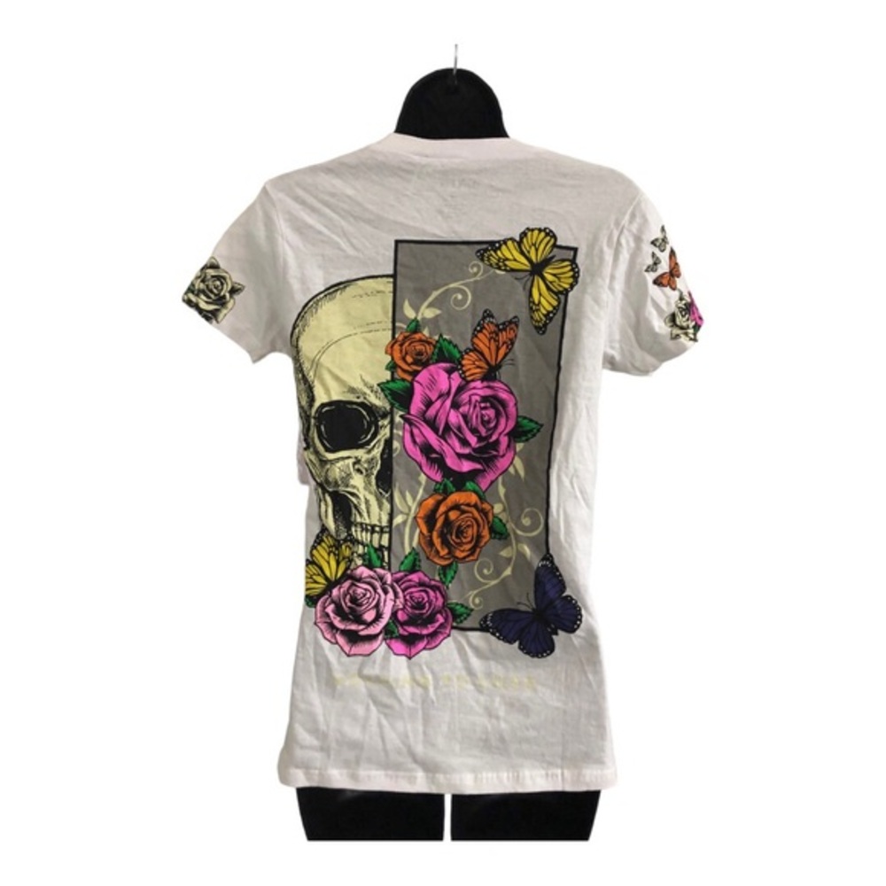 White butterfly floral skull Roses graphic‎ print t-shirt size small brand new - Picture 8 of 15